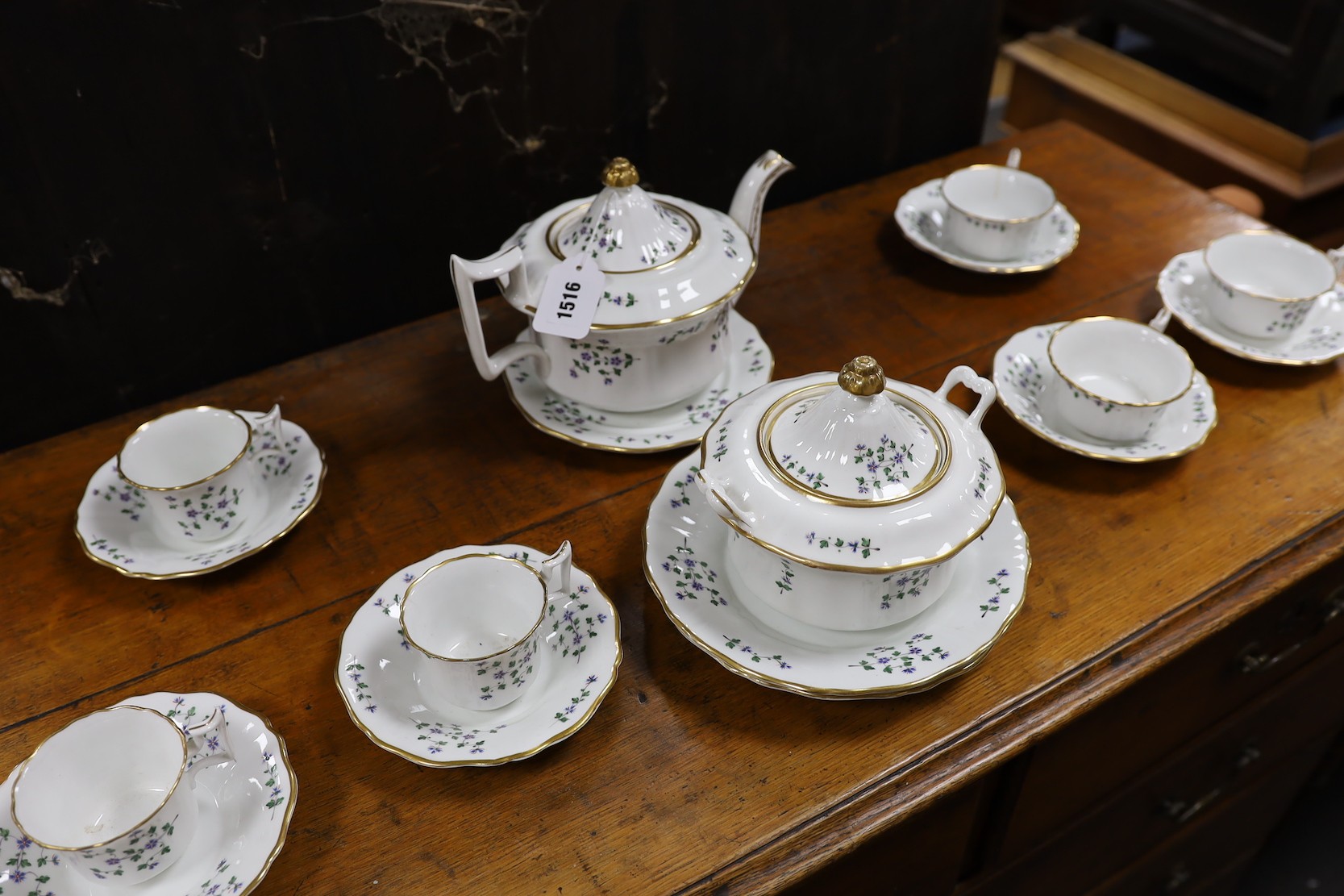 A 19th century Paris porcelain 'Chantilly Flowers' part tea and coffee set